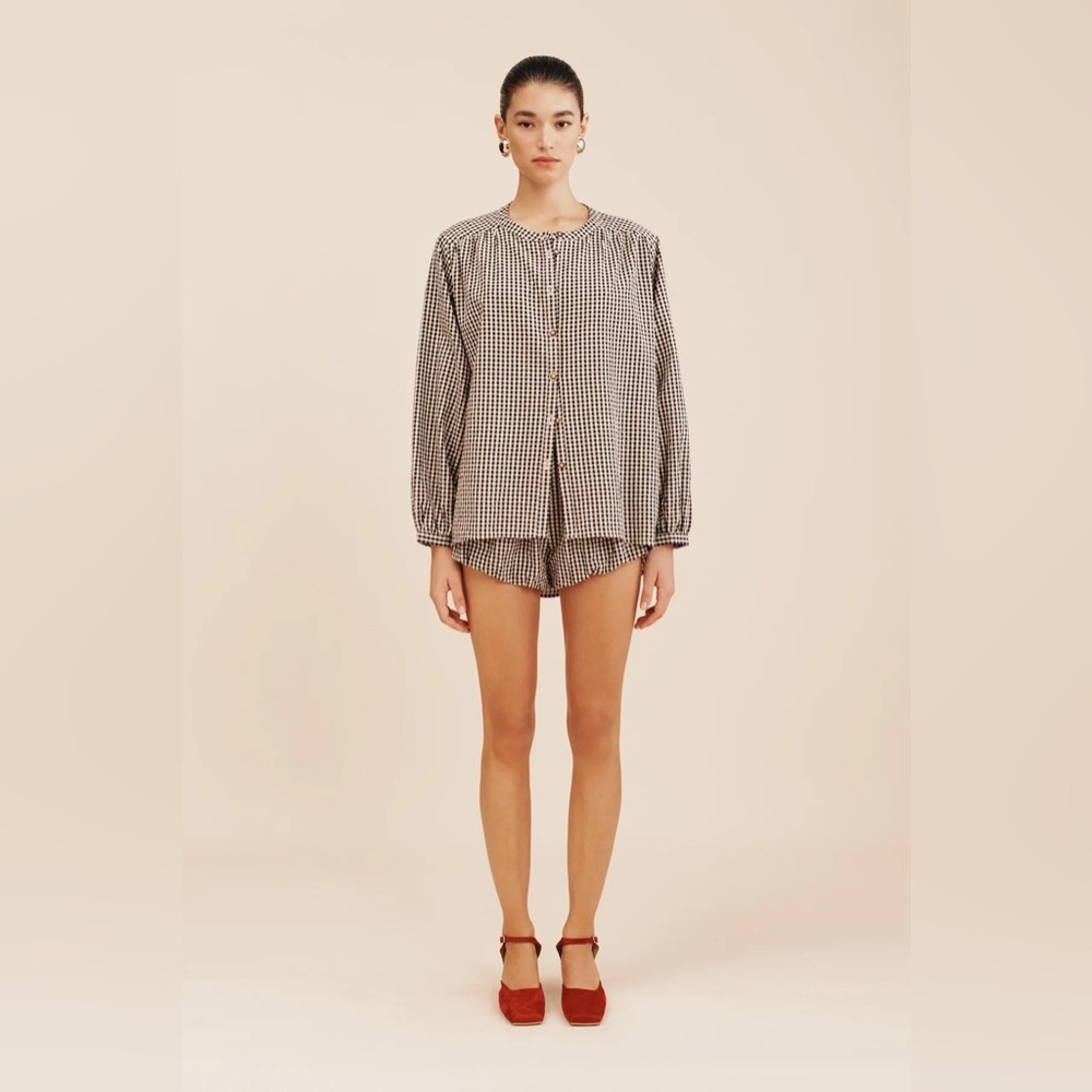nwt POSSE Mira Shirt in Gingham Button Blouse Large - Picture 3 of 7